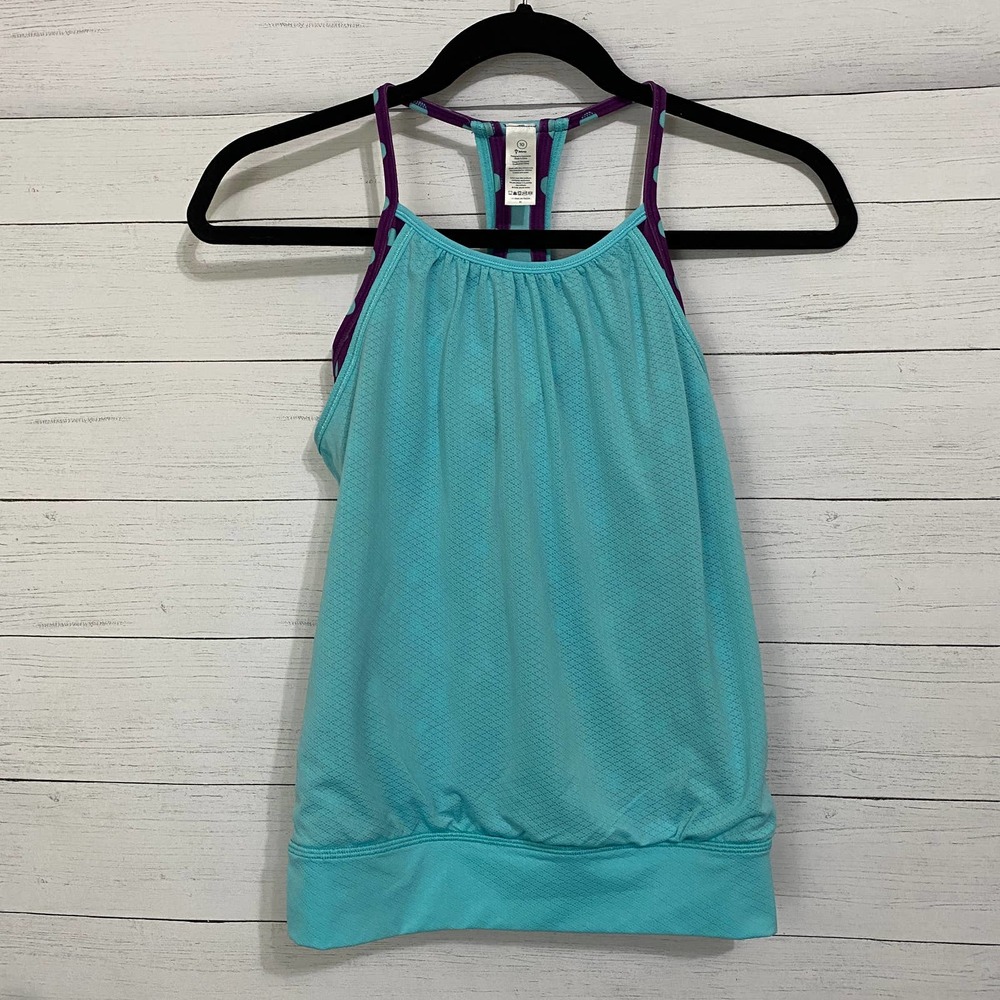 Ivivva double Dutch tank blue with purple polka dots